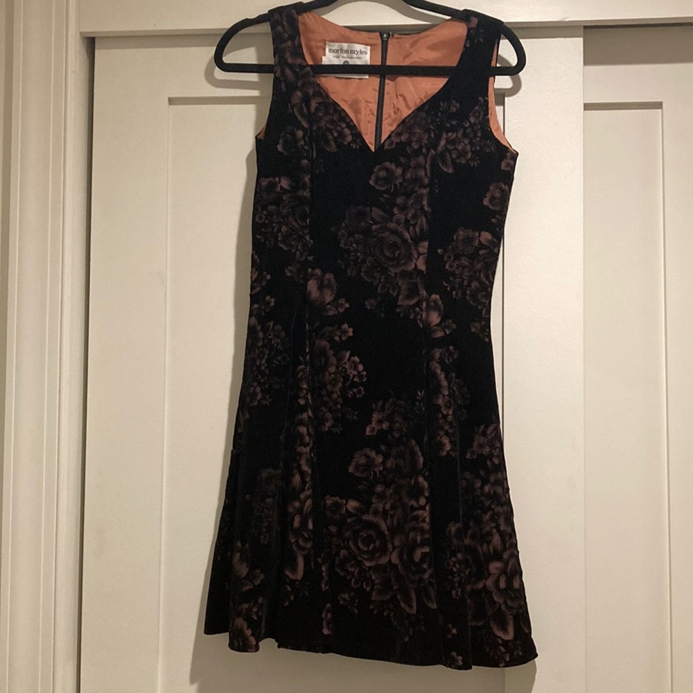 Vintage Morton Myles Saks Fifth Avenue Velvet floral black floral cocktail dress